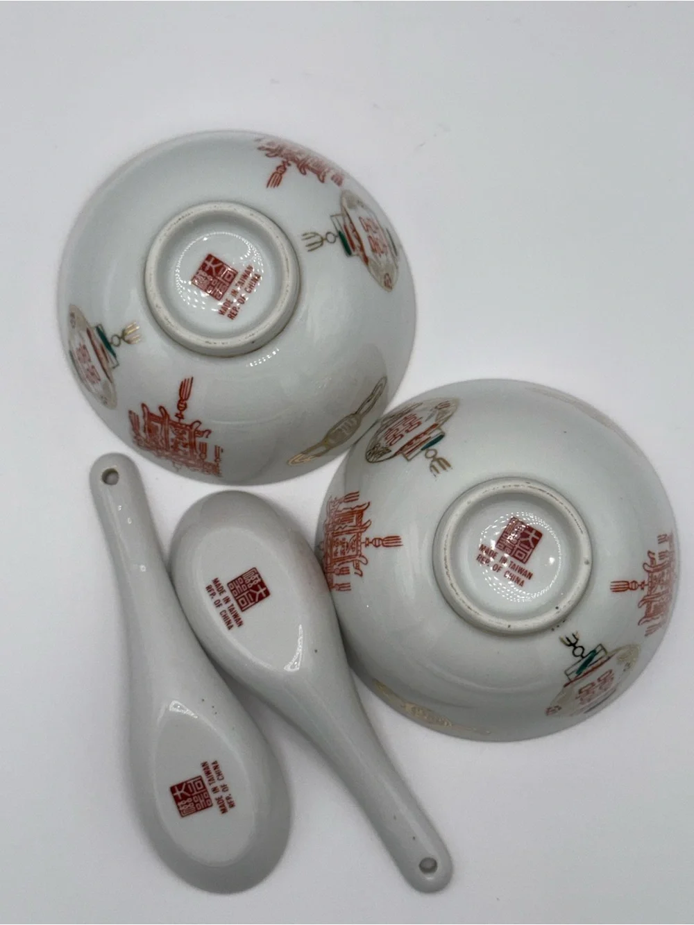 1960s Vintage Chinese Porcelain Bowl & Spoon-Set of 6